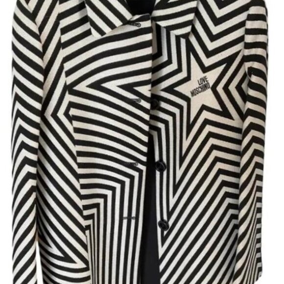 LOVE MOSCHINO Star Print Single-breasted coat black and white stripe - Picture 7 of 8